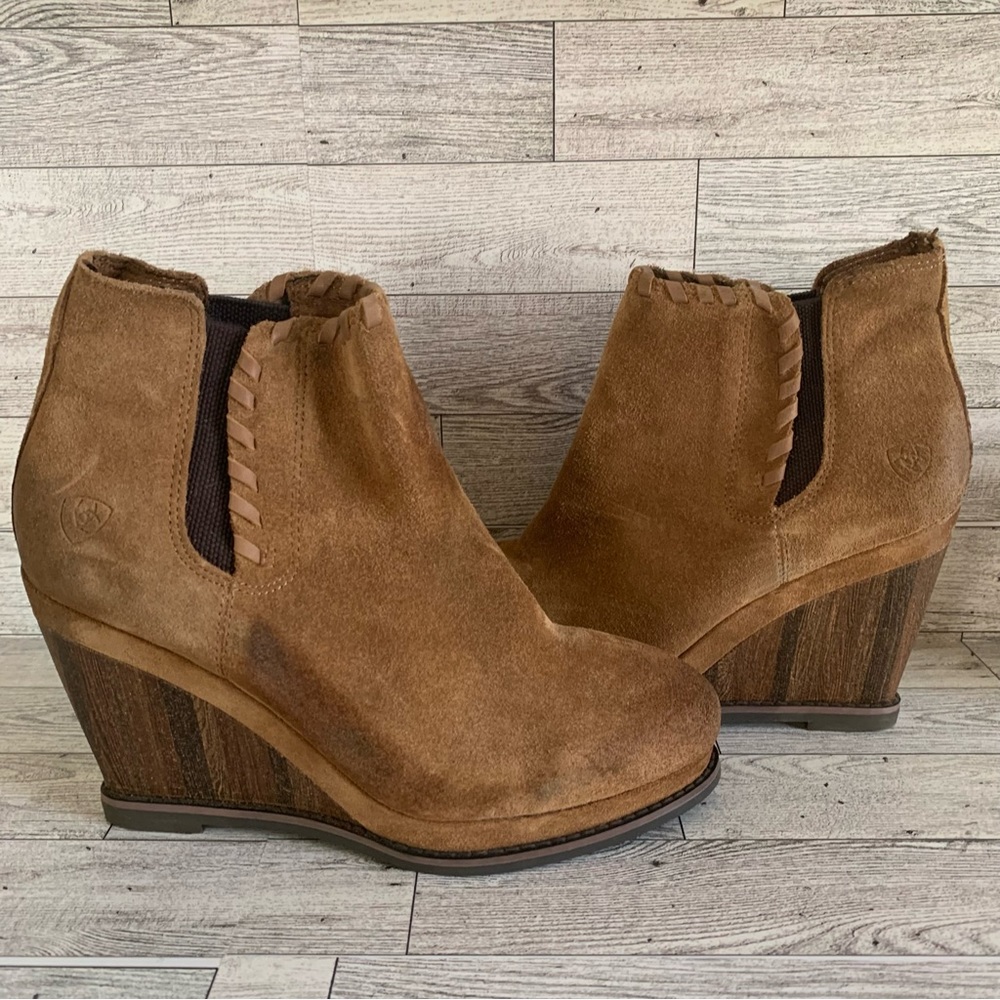 Ariat Brown Suede Wedge Ankle Booties